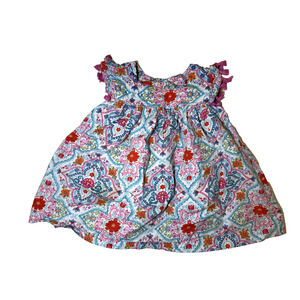 Bonnie Jean Dress Girls 3T Pink Floral Boho Tassel Sleeve Summer Cotton Casual